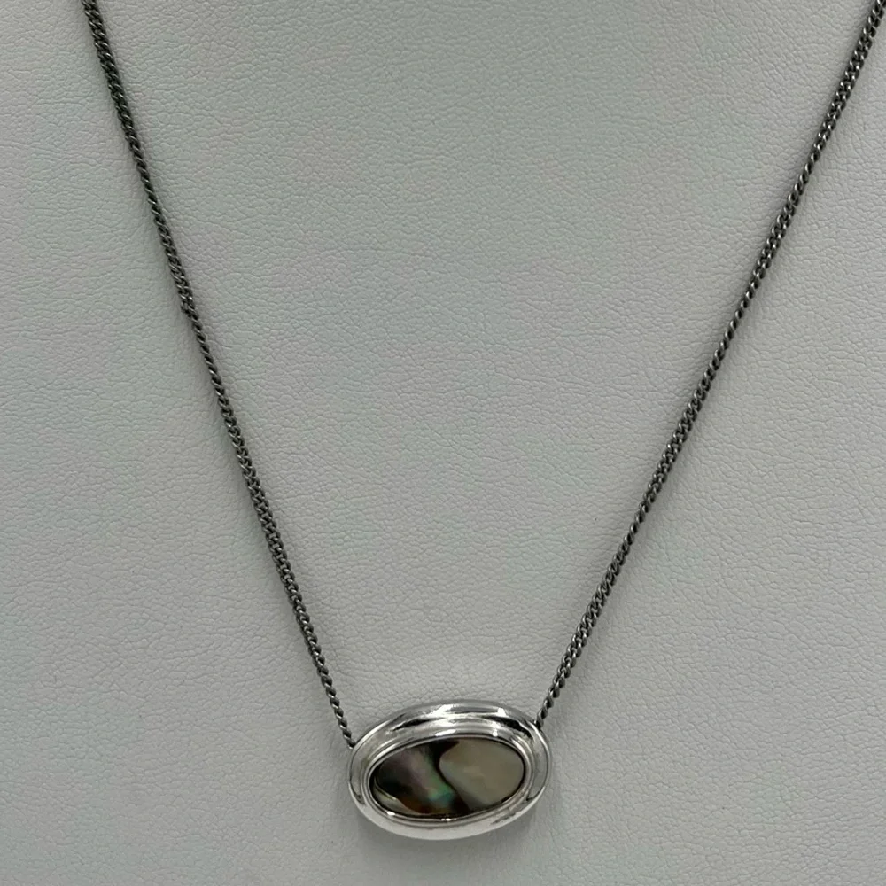 Vintage Avon Silver Tone Abalone Pendant Necklace